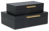 Lusan Rectangular Decorative Box Set, Black Faux Snakeskin