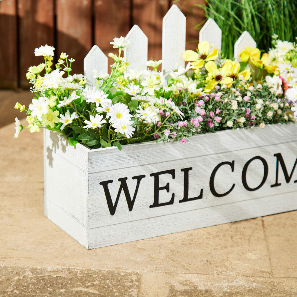 Set of 2 Fence-Inspired Planter Stands, White