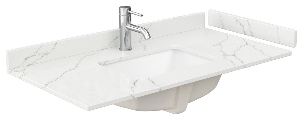 Miranda 42" Single Vanity, Quartz Top, 1-Hole, Gold Trim