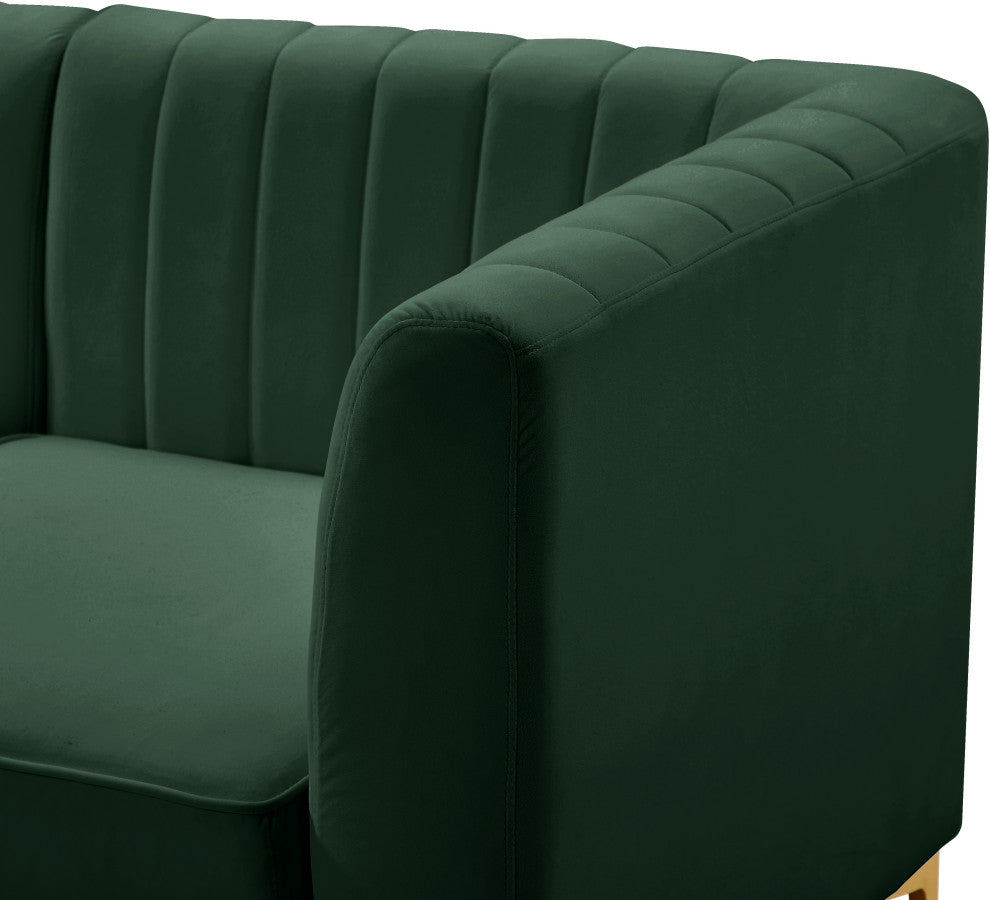 Alina Velvet Modular L-Shaped Modular Sectional, Green, 5-Piece: 2 Armless Chair, 3 Corner Chair