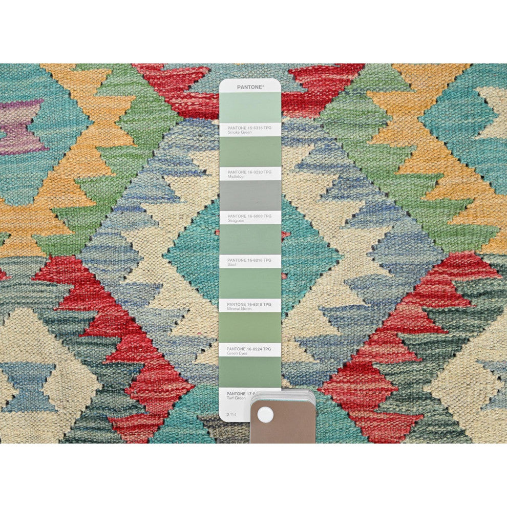 Colorful, Extra Soft Wool, Hand Woven, Flat Weave, Afghan Kilim Rug, 6'7"x9'9"