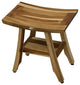 Compact Rectangular Teak Shower Outdoor Bench With Shelf, Natural Finish