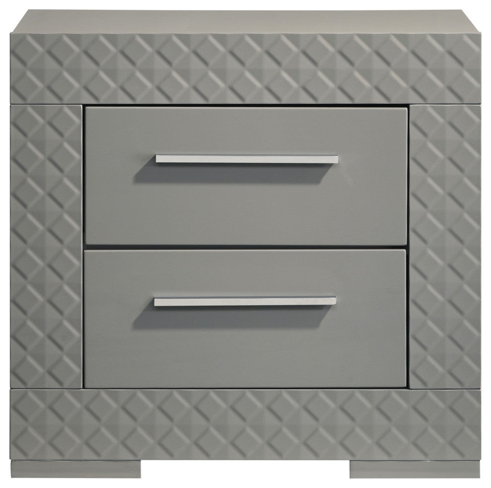 Ives 2-drawer Nightstand Bedside Table Grey High Gloss