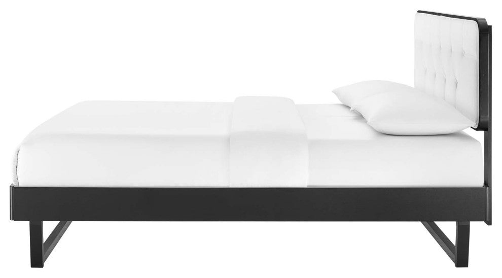 Platform Bed Frame, King Size, Wood, Black White, Modern Mid-Century, Bedroom