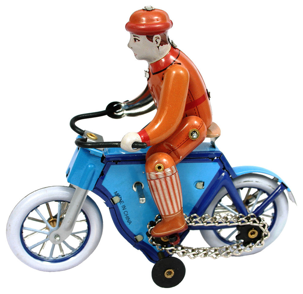 Collectible Bicyclist Tin Toy- Blue