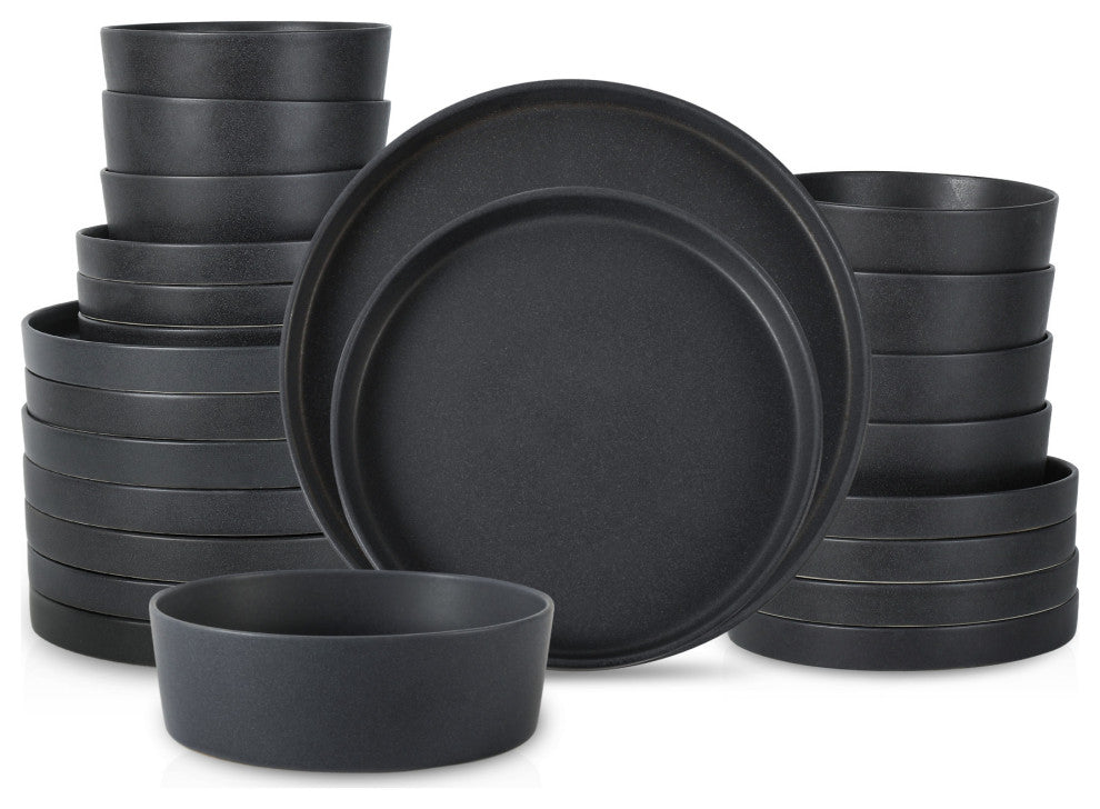 Stone by Mercer Project Modan Stoneware 24 Piece Dinnerware Set, Charcoal