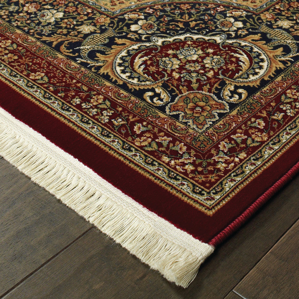 Mackenzie Traditional Medallion Red/ Multi Fringed Area Rug, 6'7"X9'6"