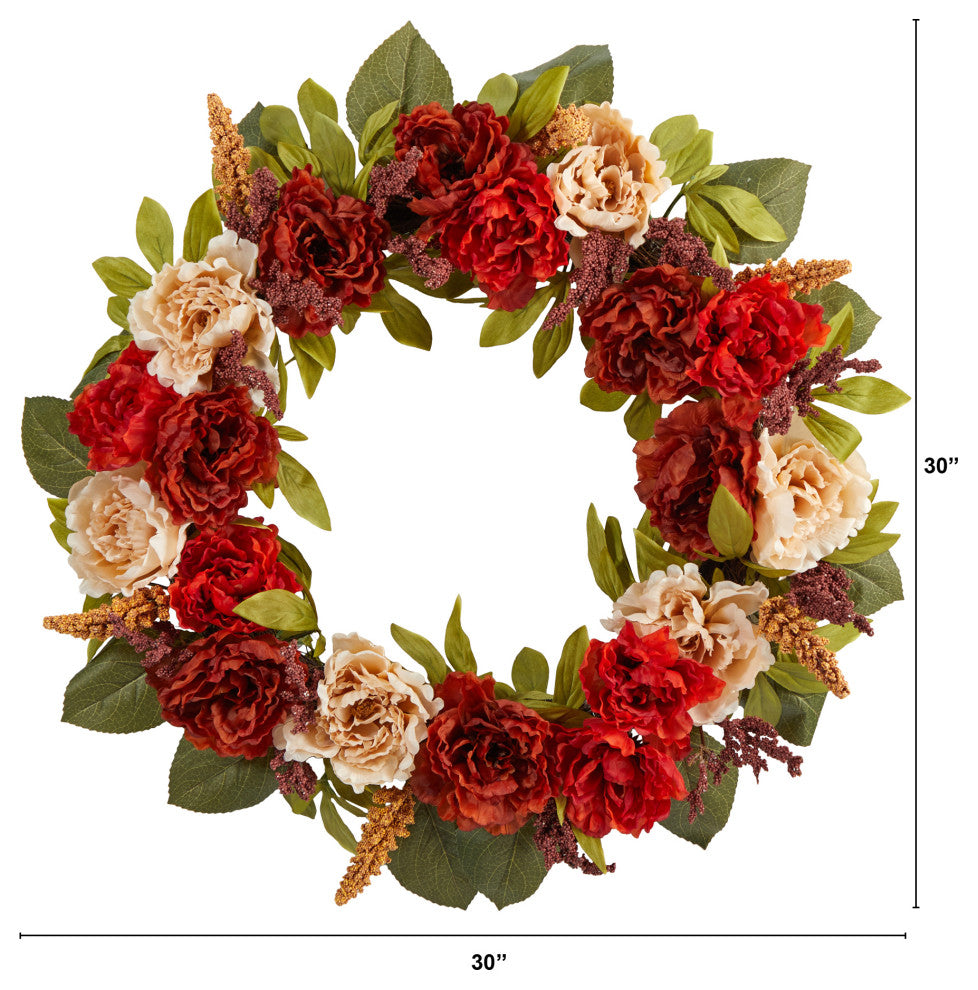 30" Harvest and Peony Artificial Wreath