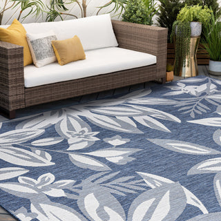 Edda Transitional Floral Indoor Rug, Navy/Cream, 7'11"x10'3"