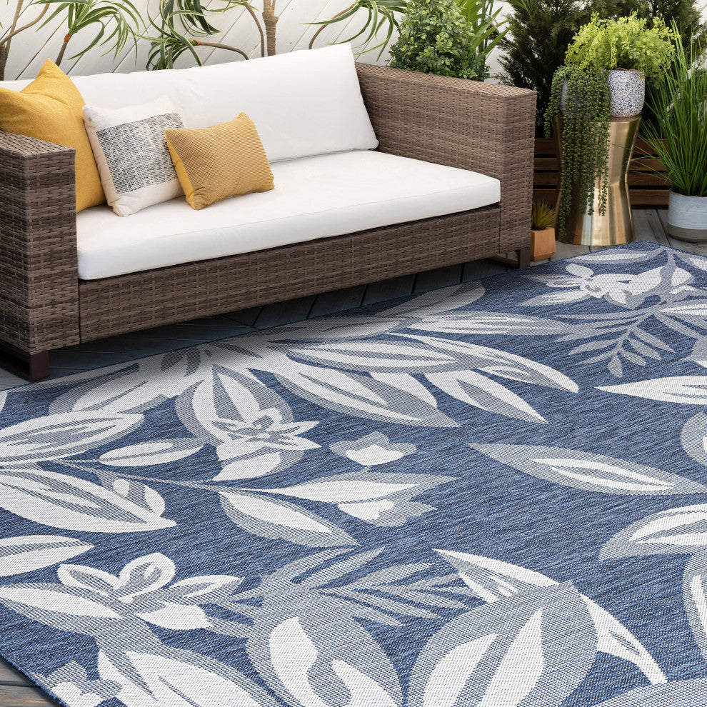 Edda Transitional Floral Indoor Rug, Navy/Cream, 7'11"x10'3"