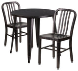 30" Black-Antique Gold Metal 3-Piece Table Set With 2 Vertical Slat Back Chairs