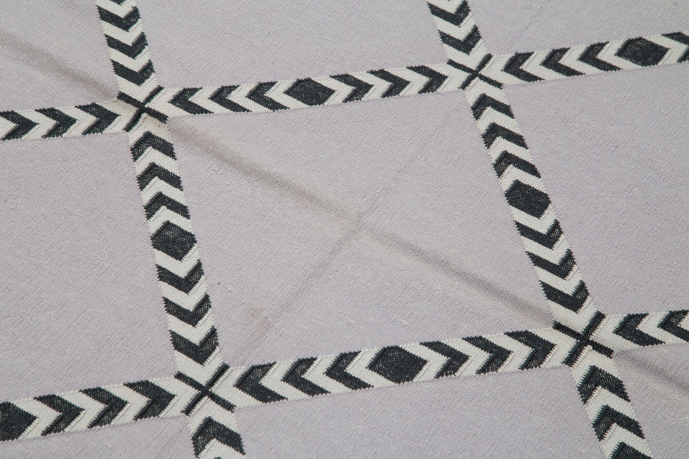Rug N Carpet - Handmade Wool 3' 6'' x 4' 11'' Modern Design Dhurrie Kilim Rug