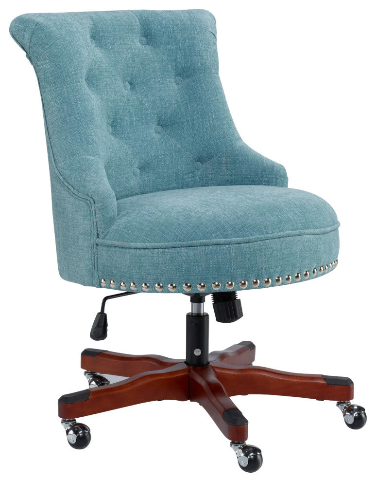 Vintage Office Chair, Round Seat With Button Tufted Hourglass Back, Aqua