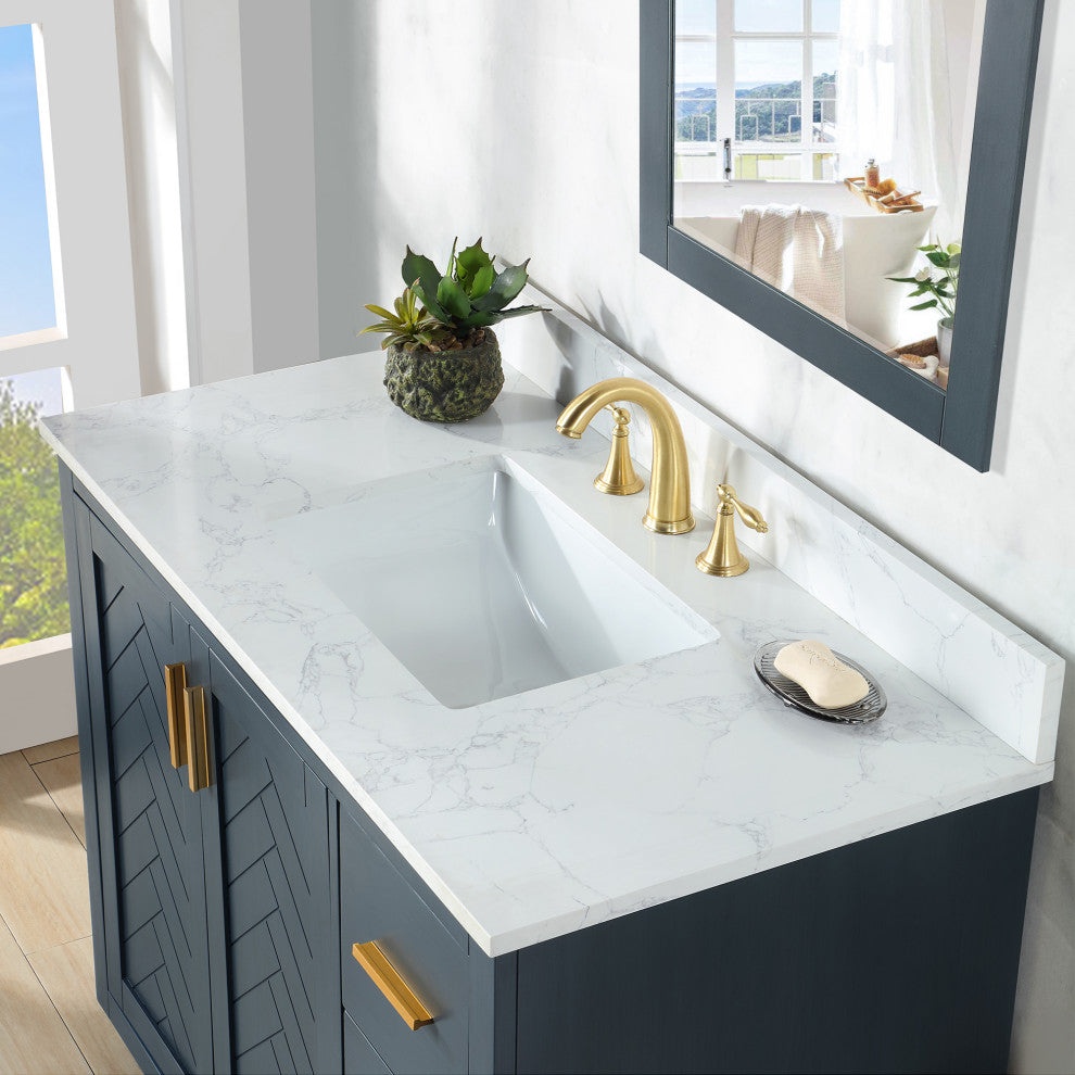 Gazsi Charcoal Blue Bathroom Vanity Set, 42", With Mirror