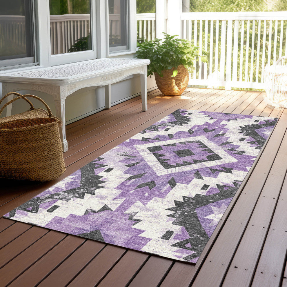 Machine Washable Indoor/Outdoor Chantille ACN1878 Purple 2'3" x 7'6" Runner Rug