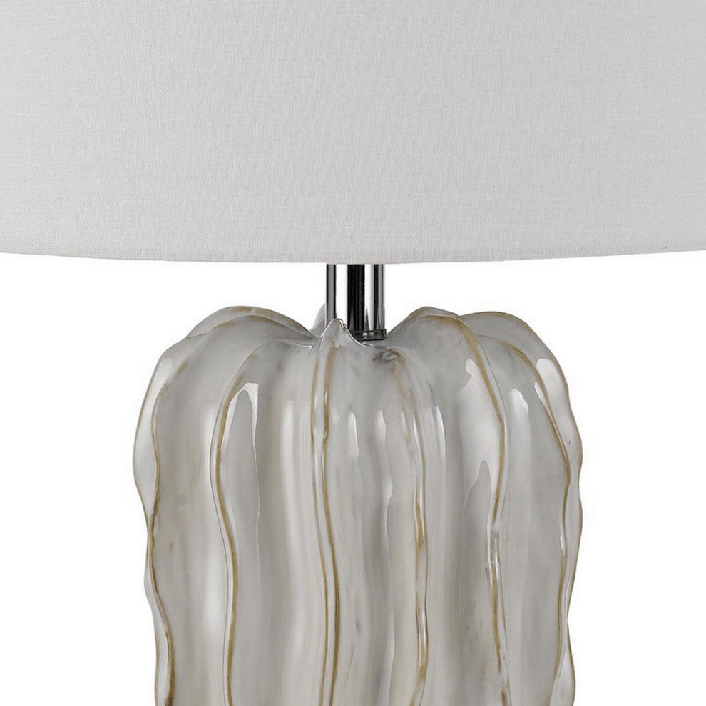 Benzara Accent Table Lamp, Hardback Fabric Shade, Embossed Ceramic, Pearl