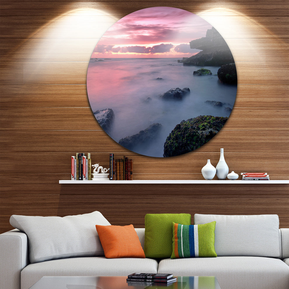 Emerge From Water Samarra Beach, Seascape Round Metal Wall Art, 11"