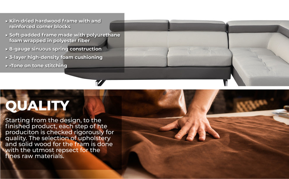 Brooklyn White Leather Air Sectional Right Arm Facing