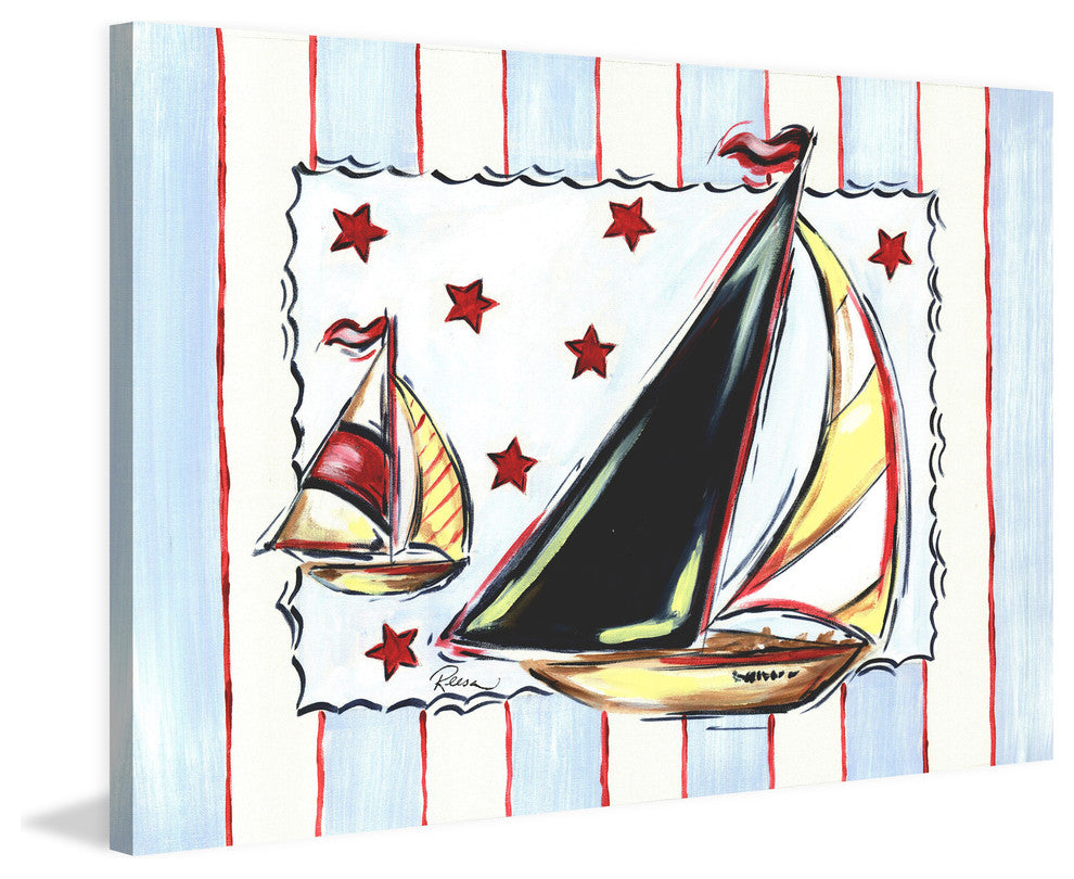 Marmont Hill, "Sailboat Blue" by Reesa Qualia Painting on Wrapped Canvas, 60x40