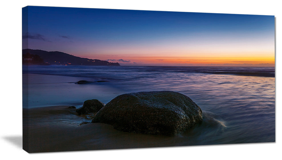 "Dark Tropical Seashore in Evening" Seascape Art Canvas, 32"x16"