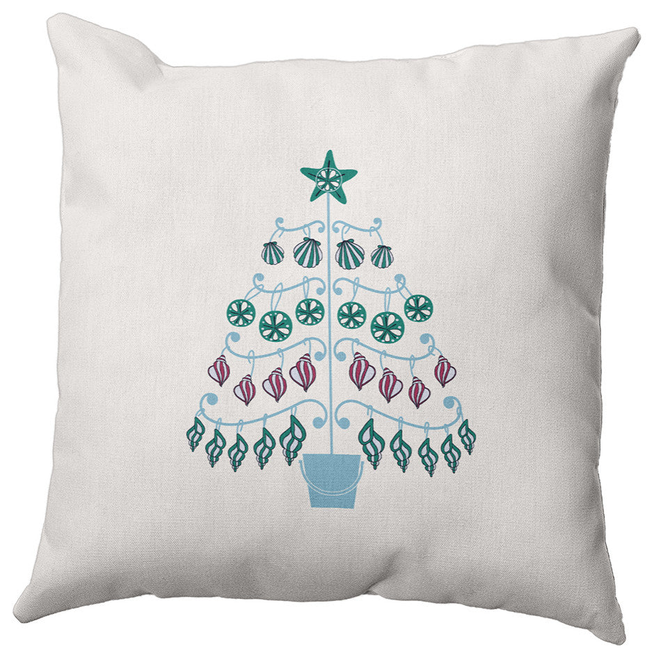 Ice Colored Beach Tree Christmas Polyester Throw Pillow, 16"x16"
