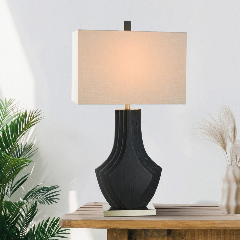Black Layered Table Lamp Matte Black Finish on Polyresin Body Natural Shade