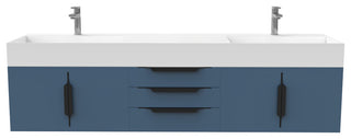 CastelloUSA Amazon 72" Wall Mounted Vanity Set, Blue, White Top, Black Handles