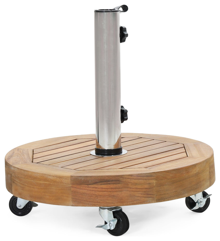 Bucy Outdoor 33lb Acacia Wood Circular Umbrella Base with Stainless Steel Tube