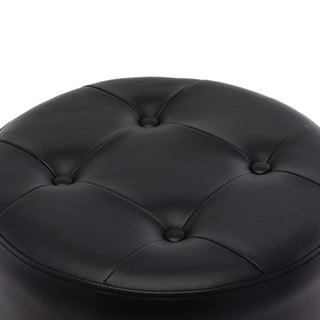 Round Swivel Faux Leather Vanity Stool, Black, Standard