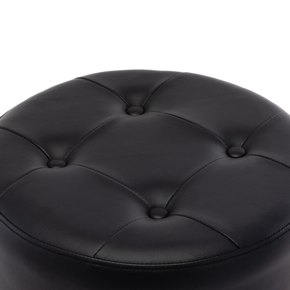 Round Swivel Faux Leather Vanity Stool, Black, Standard