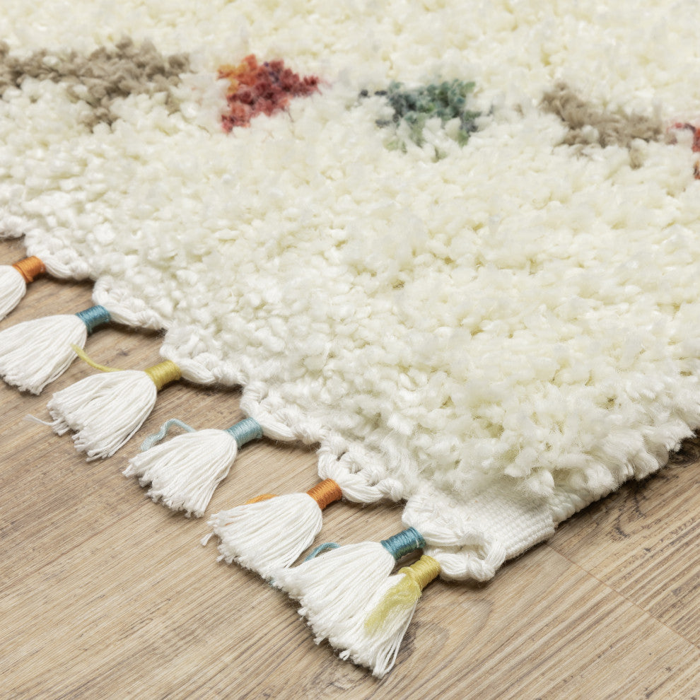 Aurora Lattice Ivory/Multi Indoor Area Rug, Ivory, 6'7" x 9'6"