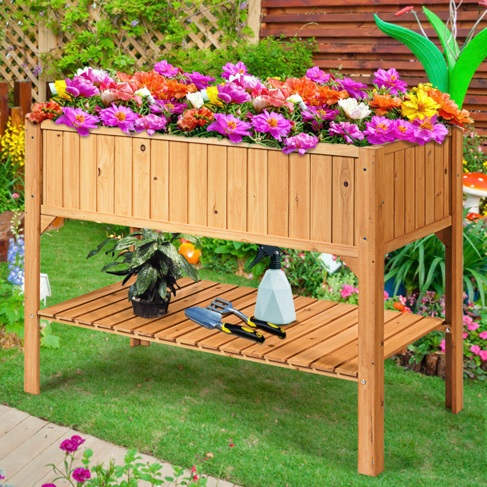Raised Garden Bed Elevated Planter Box Shelf Standing Garden Herb Garden Wood