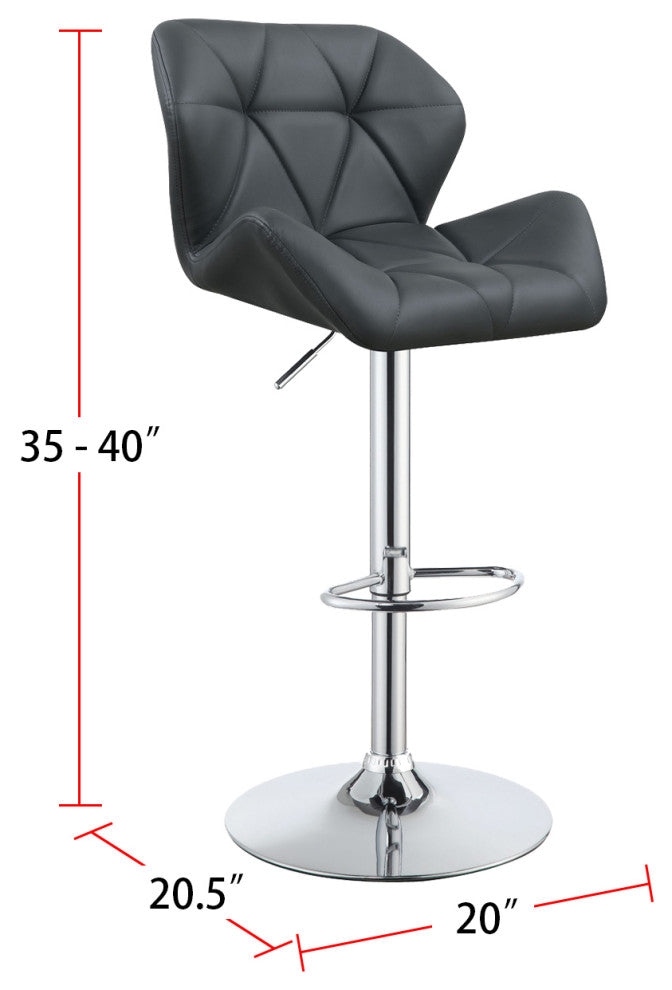 Set of 2 Adjustable Bar Stools, Chrome and Gray
