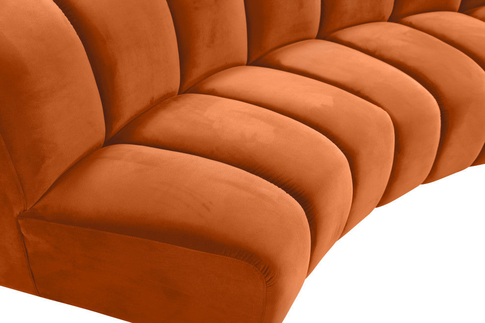 Infinity Channel Tufted Velvet Modular Chair, Cognac, 7 Piece