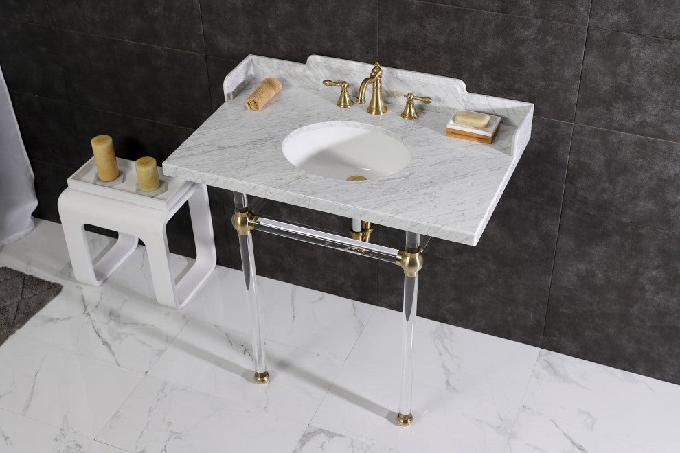 Kingston Brass LMS36MA7 36" Carrara Marble Console Sink, Acrylic Legs