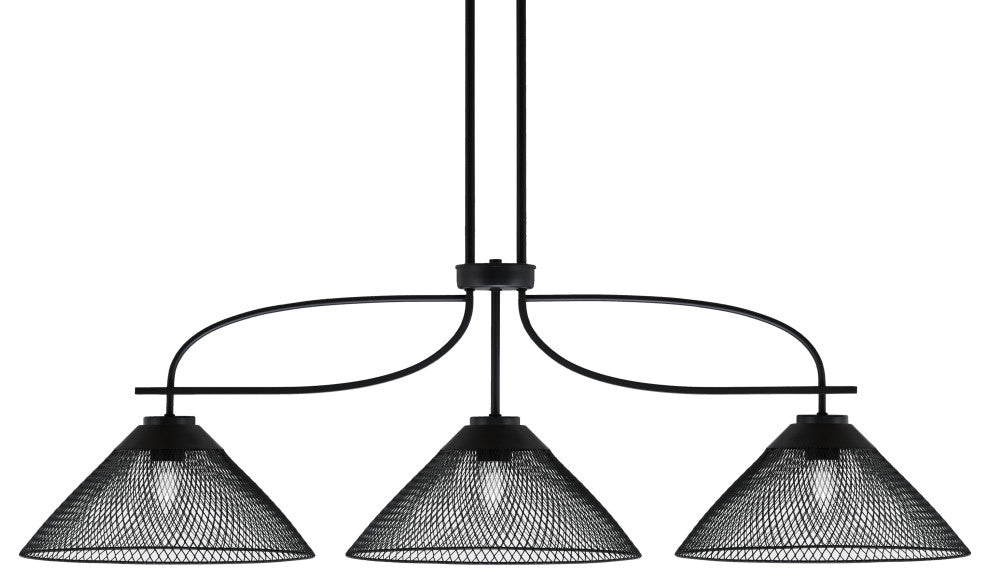 Cavella Island Light, Matte Black Finish, 14" Matte Black Cone Mesh Metal Shades