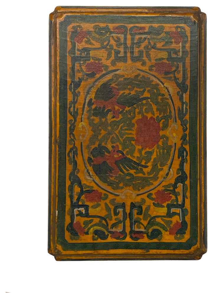Chinese Distressed Yellow Phoenix Graphic Rectangular Shape Box Hws1993