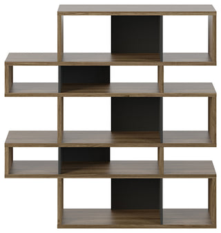 Modern Large Modular Display 2 Tone Shelves, Walnut Frame/Black Backs