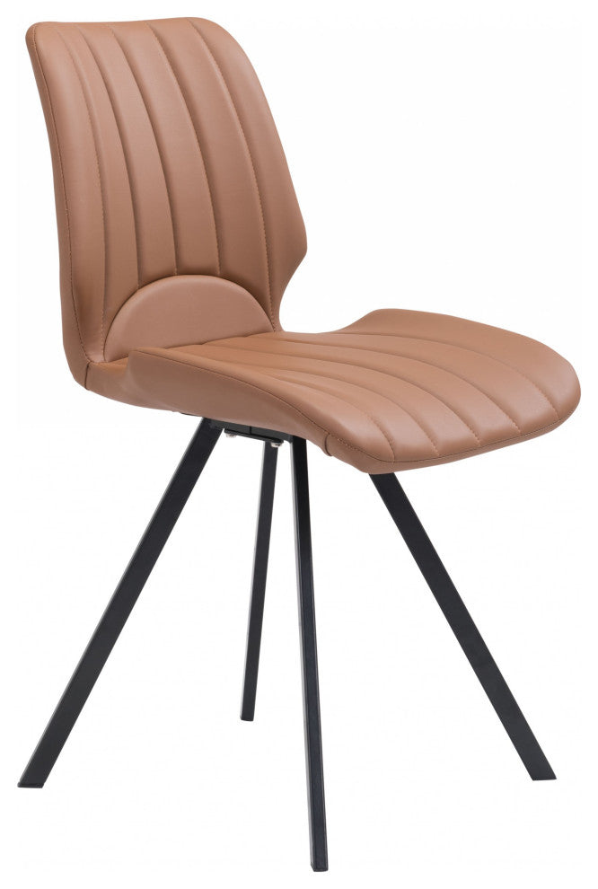 Set of Two Patterned Light Brown Dining Chairs