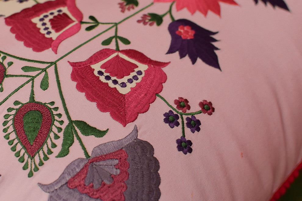 Lumbar Lavender Floral Cotton Decorative Pillow Cover Silk Embroidery  18x18"