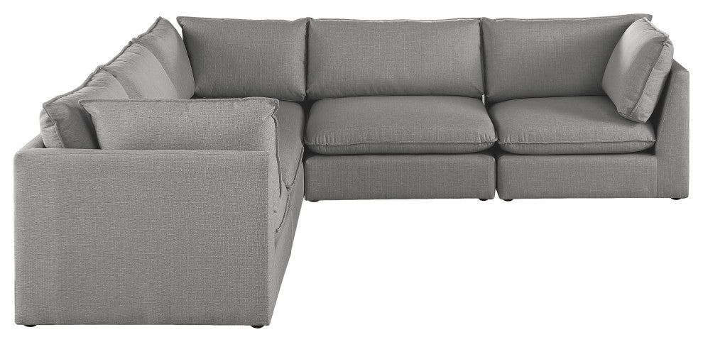 Mackenzie Linen Textured Fabric 5-Piece Modular L-Shaped Sectional, Grey