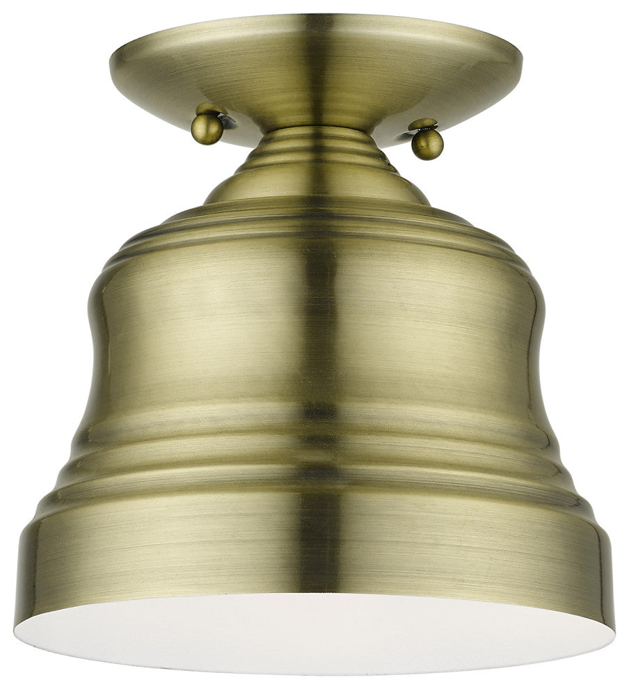 Livex Lighting Endicott 1-Light Bell Petite Bell Semi-Flush, Antique Brass/White