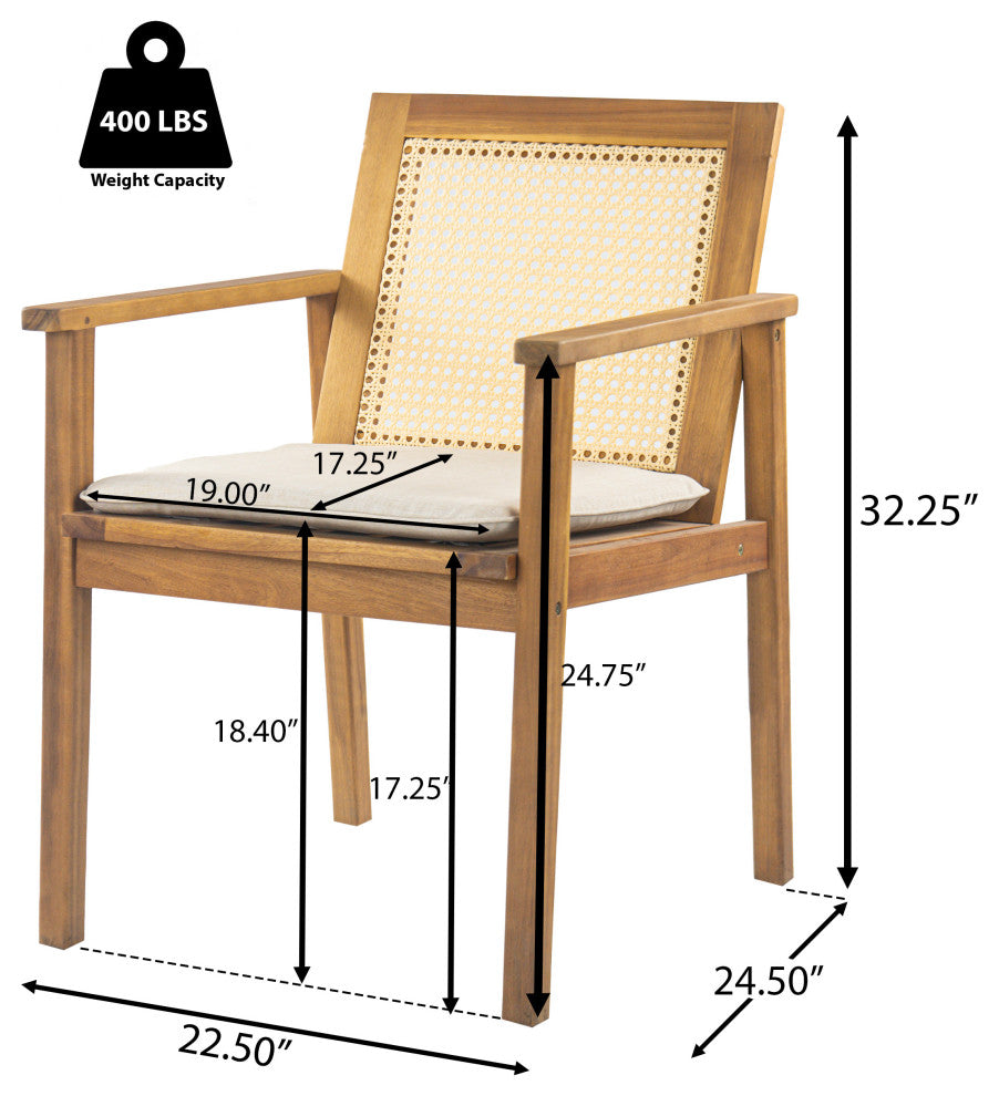 GDF Studio Outdoor Acacia Wood Dining Chairs With Cushions, Set of 2, Teak/Beige