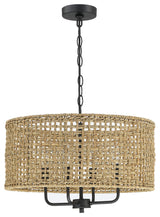 20" 4-Light Bohemian Coastal Drum Chandelier with Seagrass Hand Woven Shade