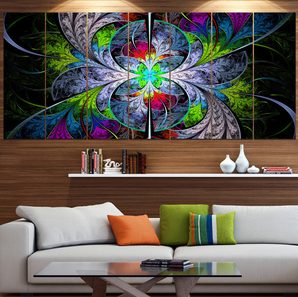 Multi Color Fractal Stained Glass, Abstract Wall Art Canvas, 83"x32", 7 Panels