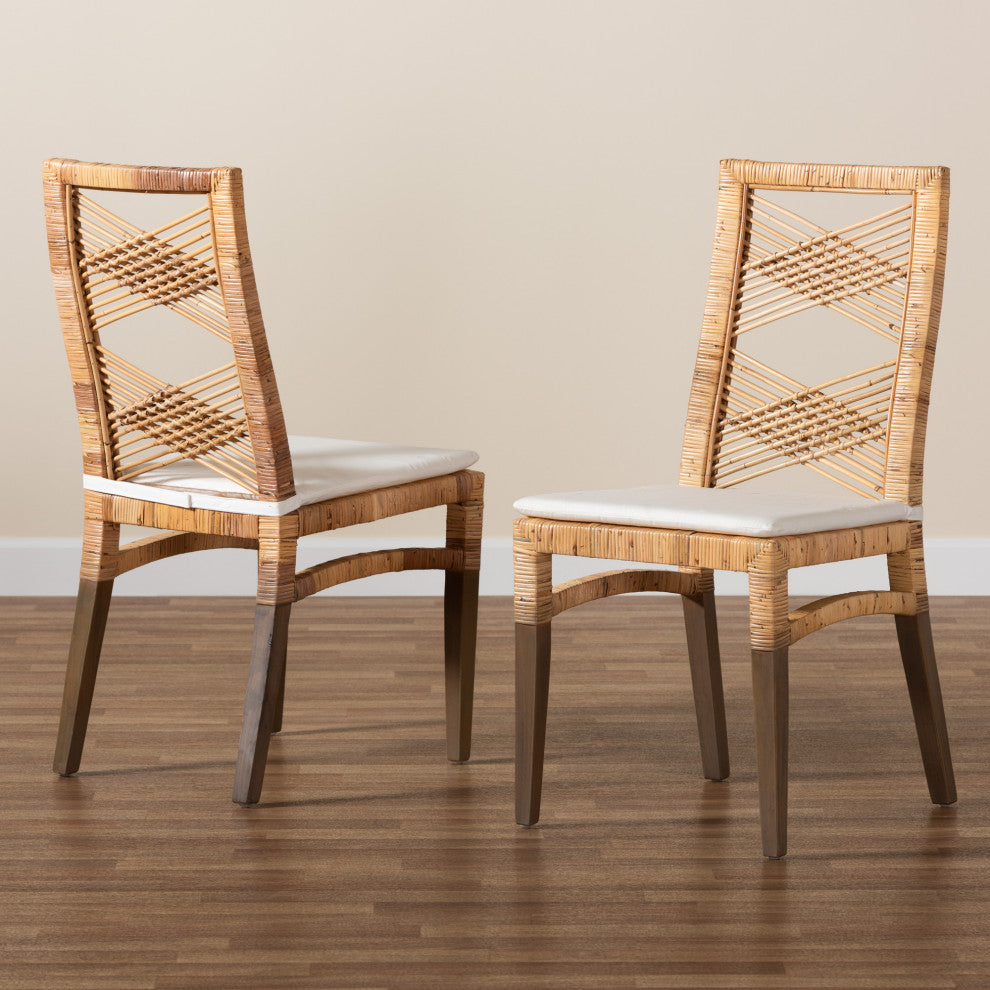 Poltak Modern Bohemian Natural Brown Rattan 2-Piece Dining Chair Set