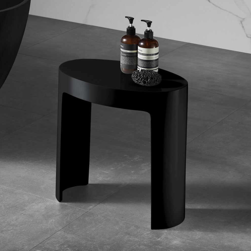 ALFI brand ABST66BM Black Matte Solid Surface Resin Bathroom/Shower Stool