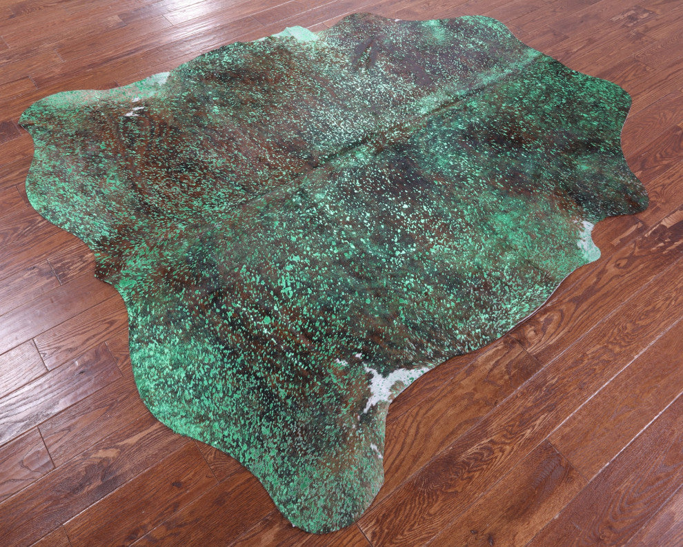 7' 0" X 6' 6" Green Metallic Cowhide Rug C2154