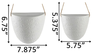 7.75" & 5.75" Wreath Ceramic Haning Wall Pocket,Matte White