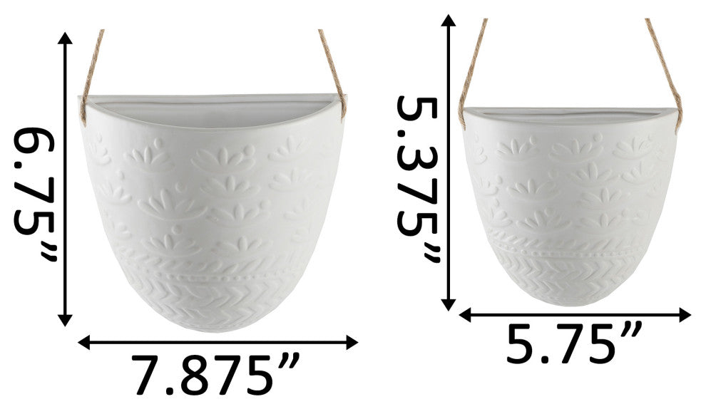 7.75" & 5.75" Wreath Ceramic Haning Wall Pocket,Matte White